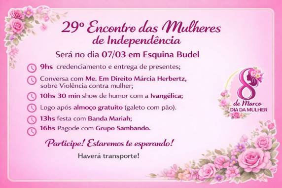 Evento em Esquina Budel terá programação especial, almoço com refrigerante gratuito e transporte para participantes do município e da região